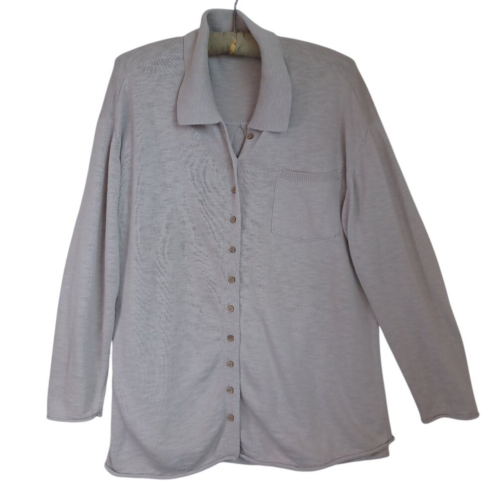 Free People Beach Sweater Cardigan Neutral Tan Cotton Chest Pocket Womens‎ Small
